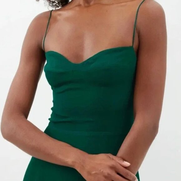 Reformation Juliette Side-Slit Crepe Midi Dress Green 4 - Picture 3 of 5